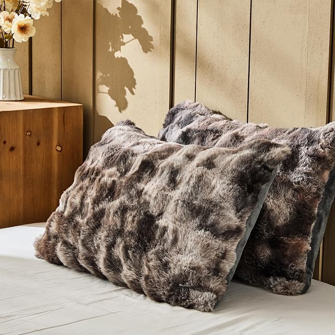 Lotus Karen Faux Fur King Comforter Set – Tie-Dye Dark Gray Fluffy Comforter King Size, Big Bubble Faux Rabbit Fur Bedding Comforter Sets, Cozy Fuzzy Bed Set 3 Pieces, 1 Comforter and 2 Pillowcases