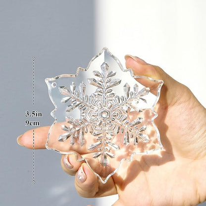 Crystal Snowflake Ornaments for Christmas Tree, 3.5" Clear Glass Snowflake Ornaments 2025, Crystal Christmas Snow Flake for Tree, Xmas Gift for Home Decoration
