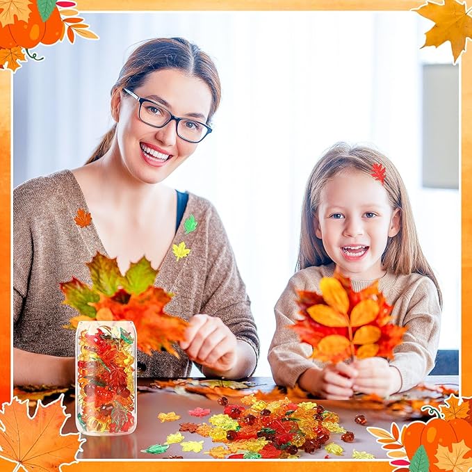120Pcs Acrylic Leaves Mini Pumpkin Maple Leaves Acorns, Fall Vase Filler Thanksgiving Sensory Bin Filler Acrylic Crystals Gems for Autumn Thanksgiving Home Table Scatters Decoration