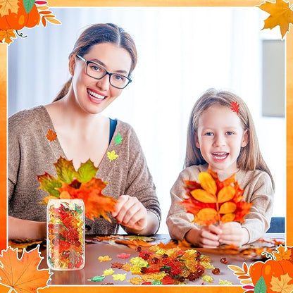 120Pcs Acrylic Leaves Mini Pumpkin Maple Leaves Acorns, Fall Vase Filler Thanksgiving Sensory Bin Filler Acrylic Crystals Gems for Autumn Thanksgiving Home Table Scatters Decoration