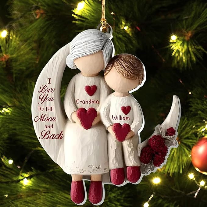 Grandma and Grandchild Moon Loves - Personalized 1-Layers Acrylic Ornaments - I Love You to The Moon and Black - Family Xmas Tree Decór Ornaments 2025 Xmas Tree Decorations Holiday Keepsake 1
