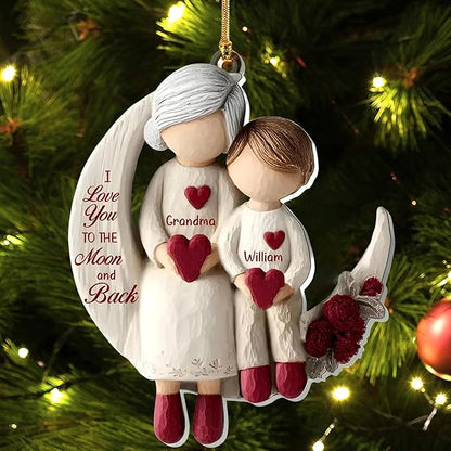 Grandma and Grandchild Moon Loves - Personalized 1-Layers Acrylic Ornaments - I Love You to The Moon and Black - Family Xmas Tree Decór Ornaments 2025 Xmas Tree Decorations Holiday Keepsake 1