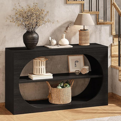 55-Inch Entryway Table with Storage, 3-Tier Console Tables, Behind Couch Table Wood Narrow Console Tables for Entryway, Living Room, Foyer, Hallway, Entry (Black)