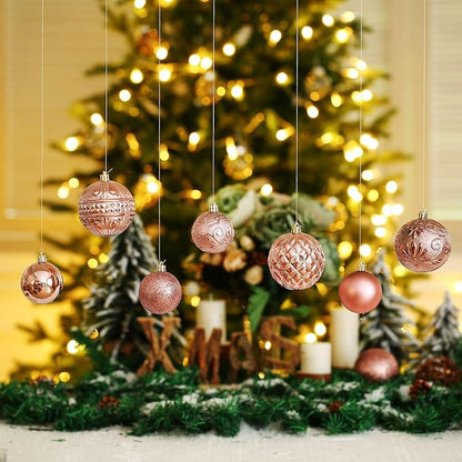Christmas Ball Ornaments Rose Gold Christmas Tree Decorations with Hang Rope-36pcs Shatterproof Christmas Ornaments Set with 6 Styles in 3 Sizes(Small Medium Large)
