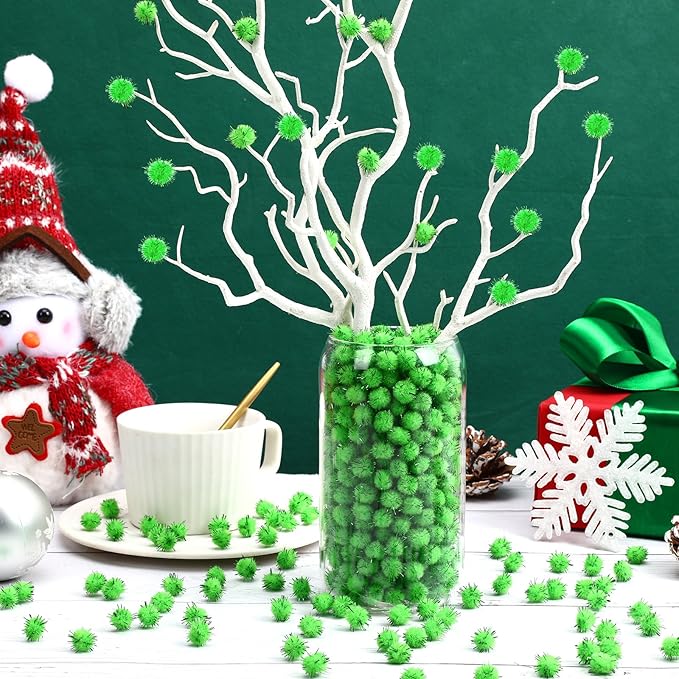 SEPGLITTER Christmas Pom Poms Balls, 1000 Pieces Light Green Glitter Pompoms Pom Poms for Crafts Making DIY Holiday Christmas Decorations Supplies (0.47inch/1.2cm )