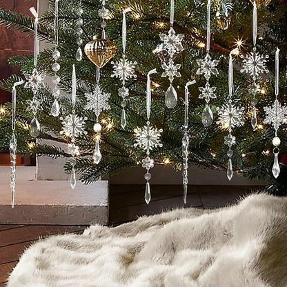 Christmas Tree Decoration Crystal Ornaments - 32pcs Acrylic Christmas Ornaments Snowflake Icicle Drop Crystal Hanging Ornaments for Xmas Tree Winter Holiday Frozen Party Decorations