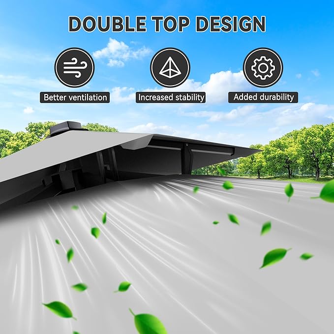 10' X 10' Cantilever Patio Umbrella Outdoor with Base Included Heavy Duty Double Top Windproof Square Offset Umbrellas with 360-degree Rotation for Pool Deck Backyard, Foggy Grey