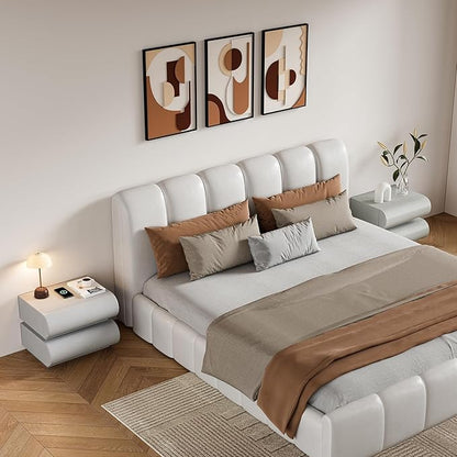 homary Smart Nightstand Modern Light Gray Leather Nightstands with Wireless Charger Bedside Table with 2 Drawers for Bedrooms Living Rooms Offices 19.7" W x 15.7" D x 15.7" H (Light Gray 2 Drawers)
