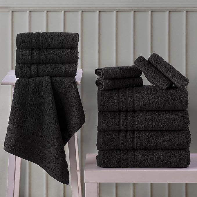 Hawmam Linen Black Bath Towels 4-Pack - 27x54 Soft and Absorbent, Premium Quality Perfect for Daily Use 100% Cotton Towel 600 GSM