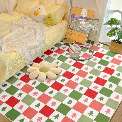 Christmas Checkered Rug 4x6 Washable, Ultra Thin Cute Aesthetic Retro Colorful Christmas Tree Area Rugs for Living Room Bedroom Kitchen Entryway Dorm, Modern Mid-Century Winter Festive Accent Carpet