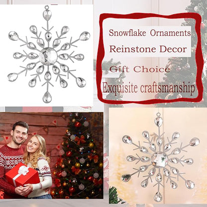 Reinstone 4pcs Silver Sparkling Snowflake Christmas Ornaments - Large Hanging Snowflake Ornaments for Christmas Tree Winter Supplies