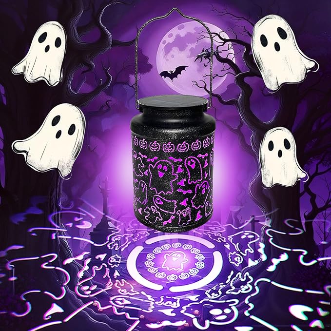 Solar Halloween Lights Outdoor Ghost Decorations - Spooky Metal Solar Lanterns Outdoor Waterproof for Patio, Yard, Home Decor and Party Favors, Fun Halloween Gifts for Kids & Women