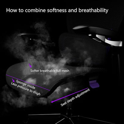 Ergonomic Office Chair, Mesh Home Desk Chair with Adjustable Lumbar Support, Big and Tall Gaming Chair with 4D Headrest, 5D Armrest,90-130°Tilt, BIFMA Certified, Model Zen (Purple)