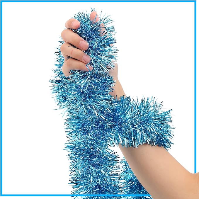 WILLBOND 50 ft Christmas Tinsel Garland Metallic Tinsel Twist Garland Christmas Tree Decorations New Year Wedding Birthday Hanging Decorations Party Supplies, 3 Inch(Light Blue)