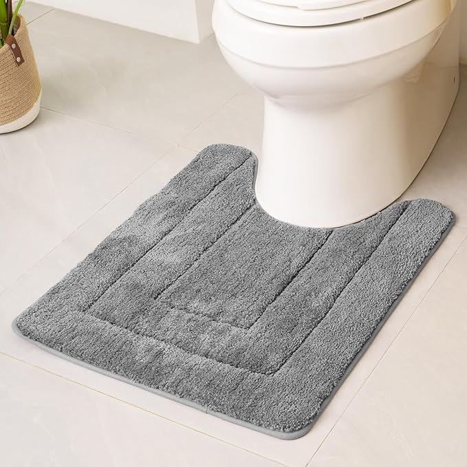 GRANNY SAYS Bathroom Toilet Rugs U Shaped, Bath Mats for Bathroom, Bath Rugs Non Slip Washable, Absorbent Microfiber Toilet Mat, Soft Plush Shaggy, 20" x 24", Deep Gray