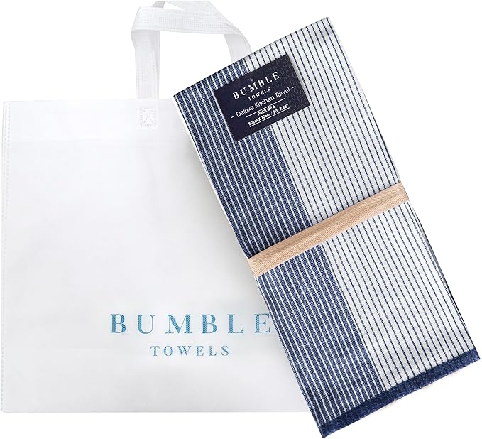 Premium Kitchen Towels 6 Pack Large Cotton Flat Terry Absorbent Tea Towels with Hanging Loop Navy Blue 20x28
