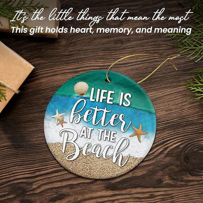 OASSIE Christmas Beach Gifts for Women Men - Ceramic Christmas Ornaments 2025 for Tree Decorations - Beach Themed Gifts for Mom Dad Family Friends Couple, Beachy Decor for Xmas Decorations