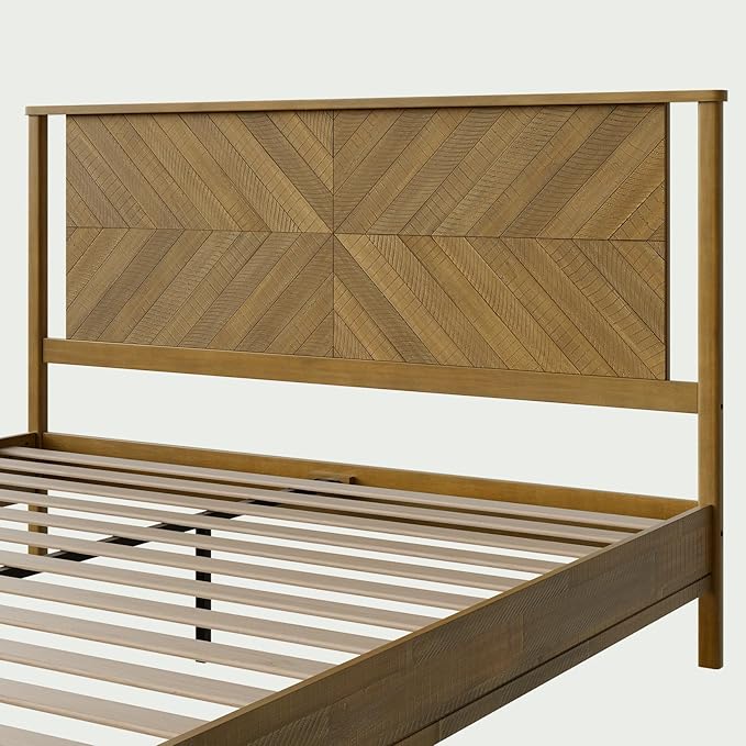 Bme Vivian 14 Inch Deluxe Bed Frame with Headboard, Rustic & Scandinavian Style with Solid Acacia Wood, No Box Spring Needed, 12 Strong Wood Slat Support, Easy Assembly, King, Rustic Seadrift