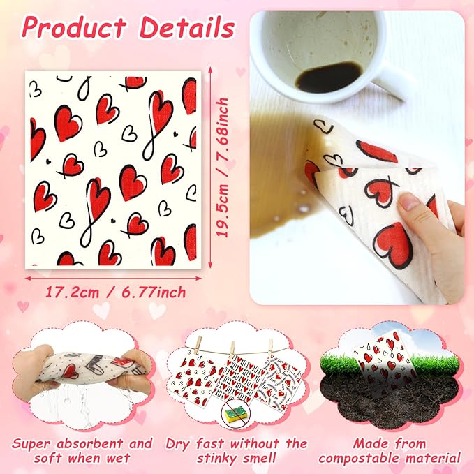 8 Pack Valentines Swedish Dishcloths Reusable Dish Towels Holiday