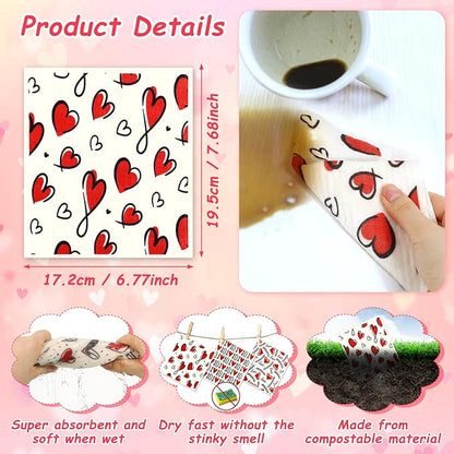 8 Pack Valentines Swedish Dishcloths Reusable Dish Towels Holiday