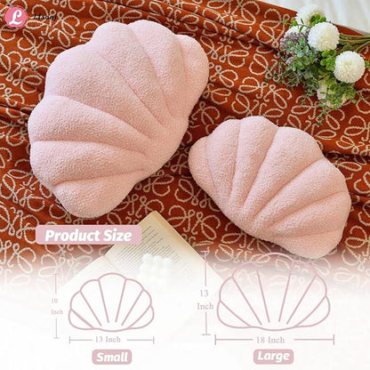 Pink Seashell Throw Pillows, Shell Shaped Throw Pillows, 13 Inch Soft Home Decorative Pillow Plush Cushion for Bed Couch Living Room Decor Accent Throw Pillow