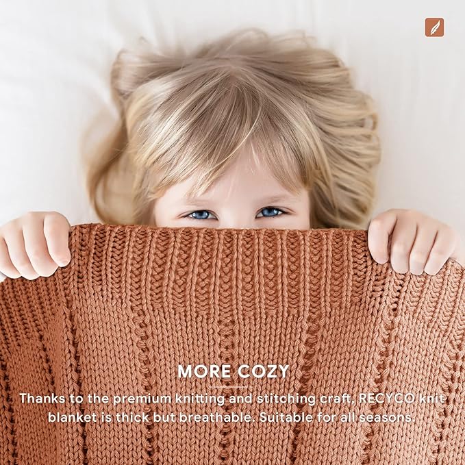 RECYCO Cable Knit Burnt Orange Throw Blanket Twin Size, Super Soft Warm Cozy Decorative Knitted Throw Blanket 3.6LB for Bed, Chair Large 60"x80"