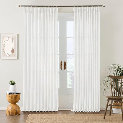 RAIN CITY White Sheer Curtains 92 Inches Long Pinch Pleated with Hooks Light Filtering Window Drapes for Living Room Bedroom Semi Sheer Textured Curtains Back Tab 50 Each Wide
