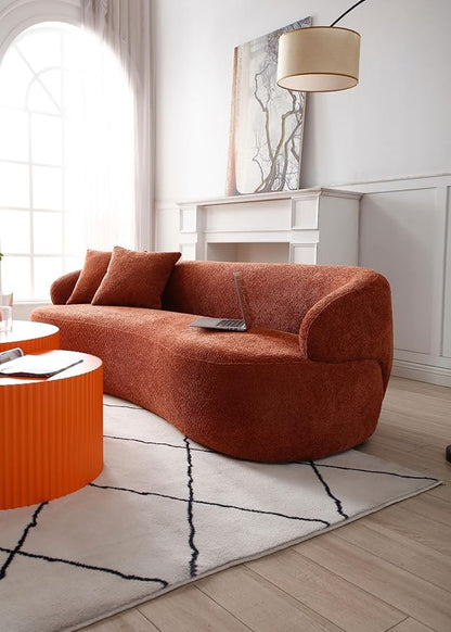 KEIKI 87" Curved Oversized Boucle Cloud Sofa with Thickened Seat Cushions and Backrest, Modern Style 3-Seater Upholstered Corner Fluffy Couch, No Assembly Required, for Apartment, Living Room, Orange