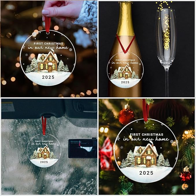 New Home Christmas Ornament 2025 – First Christmas in Our New Home Acrylic Keepsake – First Home Christmas Ornament – Housewarming Gift for Couples, Family, or Homeowners