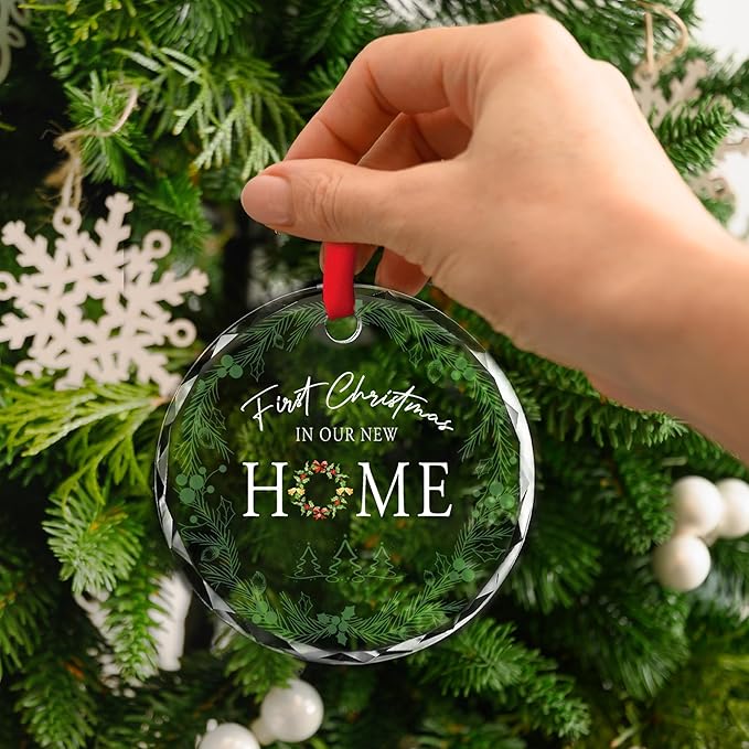 Our First Christmas in Our New House 2025 Christmas Glass Ornament 2025 - Ornament Glass Hanging Decoration for Holiday Travel, Welcome Gift for Her, Couples, or New Owners/A05