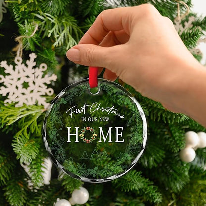 Our First Christmas in Our New House 2025 Christmas Glass Ornament 2025 - Ornament Glass Hanging Decoration for Holiday Travel, Welcome Gift for Her, Couples, or New Owners/A05