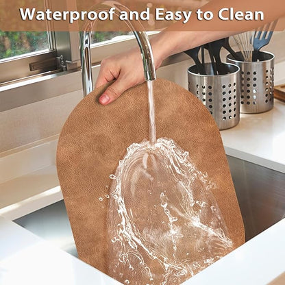 ADRIMER Placemats, Heat Resistant Oval Placemats Set of 6 Washable 12 x 17 Inch, Waterproof Table Mats, Wipeable Pu Place Mats for Kitchen, Dining Room, Sandy Light Brown