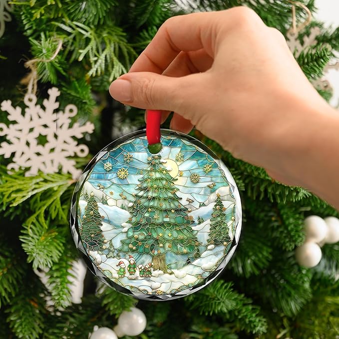 Christmas Christmas Tree Glass Ornament 2025 - Ornament Glass Hanging Decoration for Holiday Tree - Cheerful Xmas Keepsake Gift - Circular Festive Accent for Home or Workspace/A02