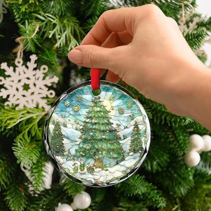 Christmas Christmas Tree Glass Ornament 2025 - Ornament Glass Hanging Decoration for Holiday Tree - Cheerful Xmas Keepsake Gift - Circular Festive Accent for Home or Workspace/A02