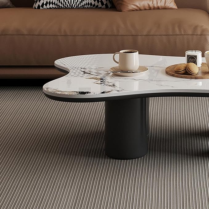 Modern Coffee Table for Living Room, 48.42" Cloud Coffee Table with White Sintered Stone Top, Large Living Room Table Unique Tea Table for Home Office