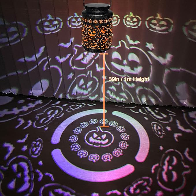 Pumpkin Solar Lanterns, Jack O Lantern Outdoor Waterproof Light Up Pumpkins with Fantasy Glow, Metal Hanging Solar Halloween Decorations for Yard, Patio, Porch, Party Gift, Kids