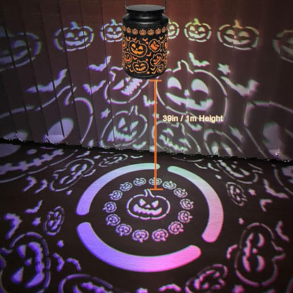 Pumpkin Solar Lanterns, Jack O Lantern Outdoor Waterproof Light Up Pumpkins with Fantasy Glow, Metal Hanging Solar Halloween Decorations for Yard, Patio, Porch, Party Gift, Kids