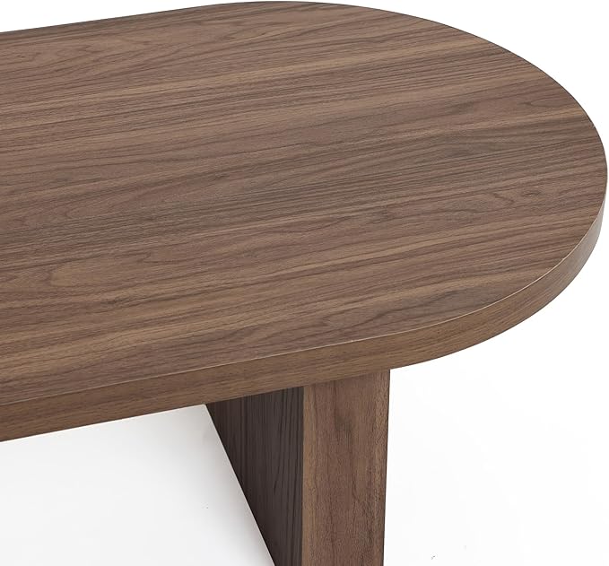 LuxenHome Oval Coffee Table, 47'' Mid Century Modern Walnut Finish Coffee Table for Living Room, Home Or Office, Farmhouse Travertine-Style Unique Wood Accent Center Tables for Small Space