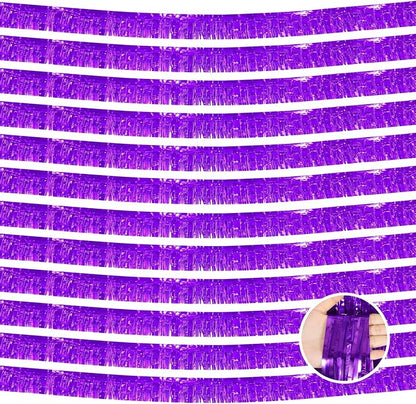 12 Pack 10 Feet Metallic Foil Fringe Garland Tinsel Streamers Banner, Purple Wall Hanging Tinsel Fringe Banners for Parade Floats, Wedding, Birthday, Christmas, New Year Party Decorations