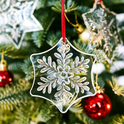 2025 Crystal Snowflake Ornaments for Christmas Tree, 3.5" Clear Glass Snowflake Ornaments, Crystal Christmas Snow Flake for Tree, Xmas Gift for Home Decoration