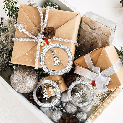 Jinei Christmas Wreath Ornament Bulk 2025 Solid Pewter Christmas Ornament with Rotatable Tree Metal for Xmas Decorative Holiday Keepsake Gift(Xmas Tree)