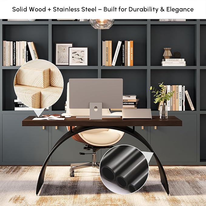 homary 63" Industrial Style Office Writing Desk, Walnut Desk Modern Computer Desk Home & Office Furniture Modern Computer Desk