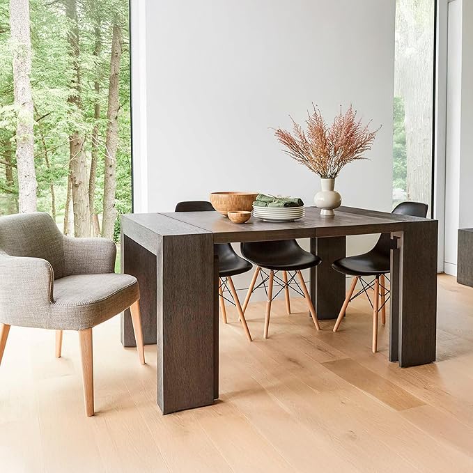 Transformer Table Expandable Dining Table for 2 to 12 – Solid Wood Extendable Kitchen Table, Space-Saving Adjustable Dinner Table, Modern Wooden Dining Furniture (Dark Grey, Table with 5 Panels)