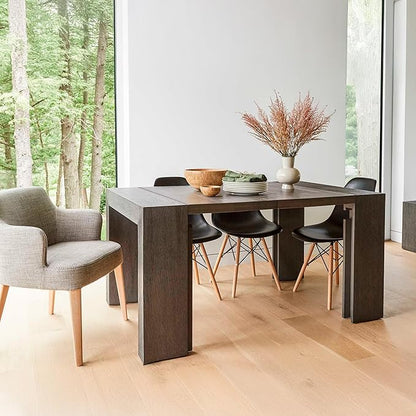 Transformer Table Expandable Dining Table for 2 to 12 – Solid Wood Extendable Kitchen Table, Space-Saving Adjustable Dinner Table, Modern Wooden Dining Furniture (Dark Grey, Table with 5 Panels)
