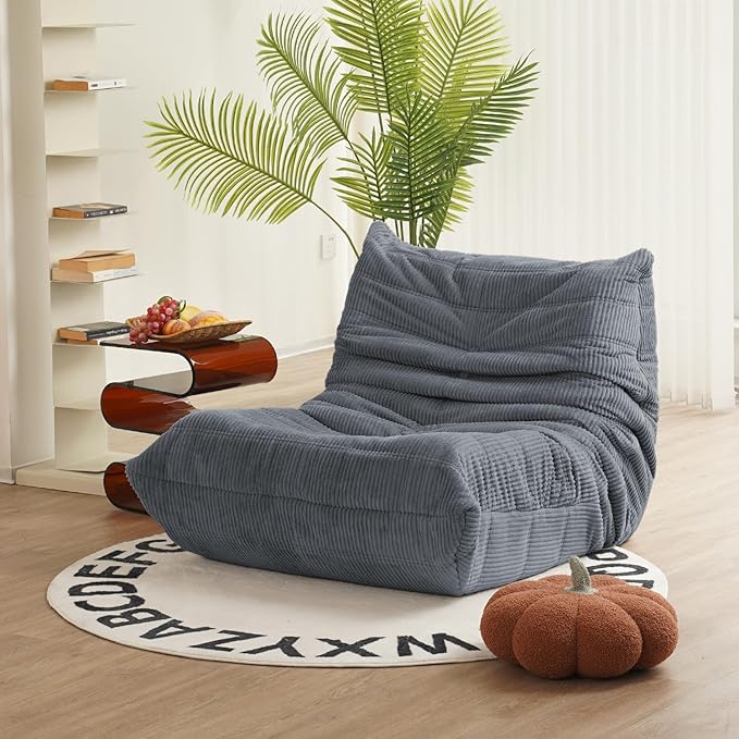 N&V Fireside Chair Mid Century Armless Floor Sofa Corduroy Lounge Chair Foam Accent Chair, Frost Grey