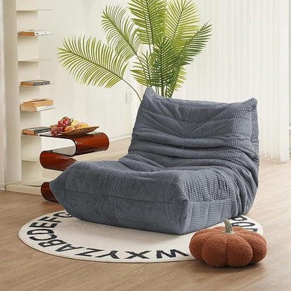 N&V Fireside Chair Mid Century Armless Floor Sofa Corduroy Lounge Chair Foam Accent Chair, Frost Grey