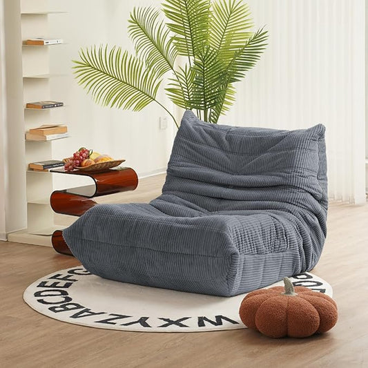 N&V Fireside Chair Mid Century Armless Floor Sofa Corduroy Lounge Chair Foam Accent Chair, Frost Grey