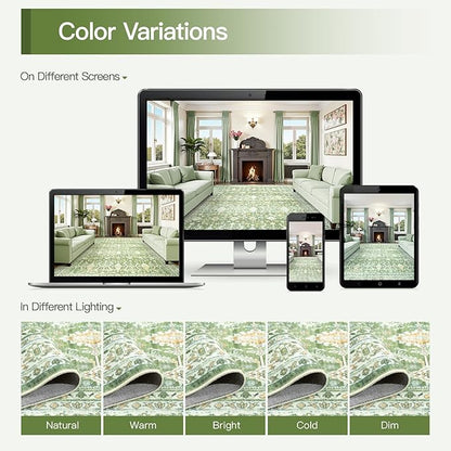 Lofus 5x7 Area Rug for Living Room, Light Green Washable Area Rugs with Non-Slip Backing,Soft Boho Carpets for Bedroom Dining Room Home Office Indoor Nursery