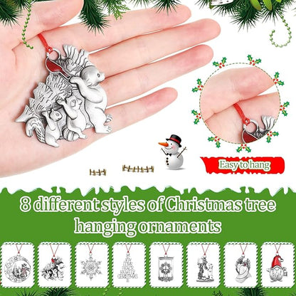 Zhengmy 8 Pieces Christmas Ornaments 2025 Solid Pewter Christmas Tree Ornament Metal Gnomes Santa Angel Snowman Hanging Craft Xmas Gifts with Red Bags(Cute)