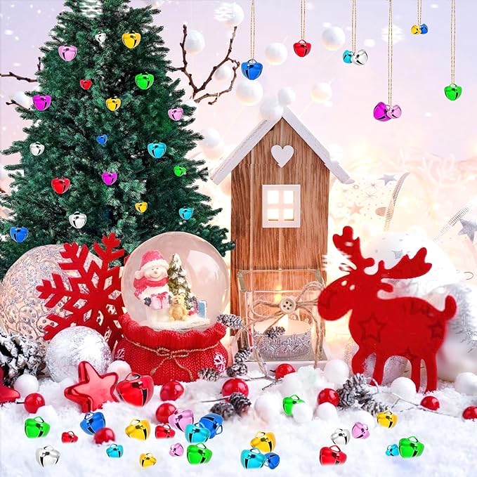 Augshy 240 Pieces Multicolour Jingle Bells 4 Colors Mixed Craft Bell Bulk for Christmas Home and Pet Decorations Xmas Decor Party Favors Supplies (0.3/0.4/0.47 inch)